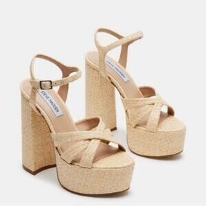 Steve Madden Quinlyn Raffia Platform Block Heel Women’s Sandals